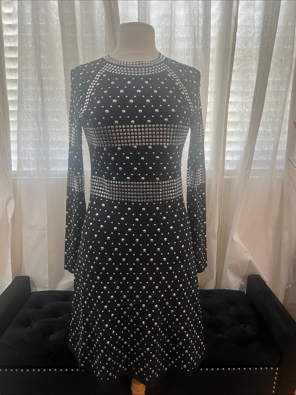 Michael Kors Black Studded Long-Sleeve Dress